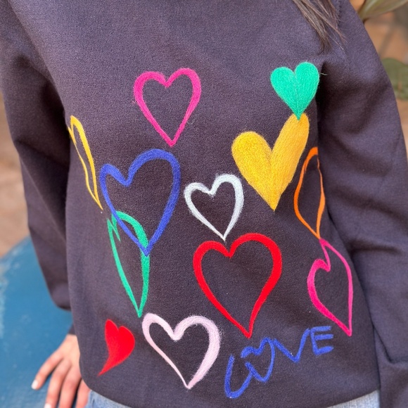 Navy and Multicolored Embroidered Heart Sweater - Picture 2 of 2